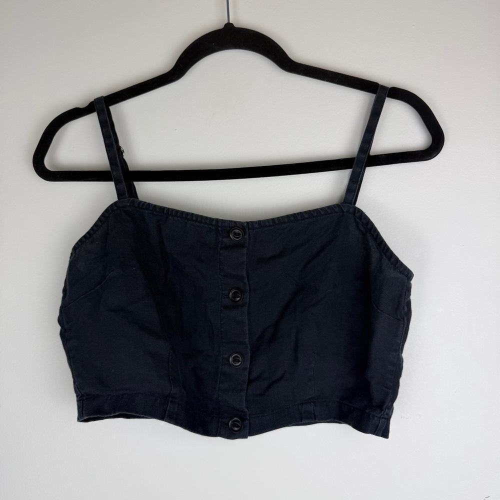 OUTERKNOWN Eclipse Black Linen Button-Front Cropped Tank Top Small